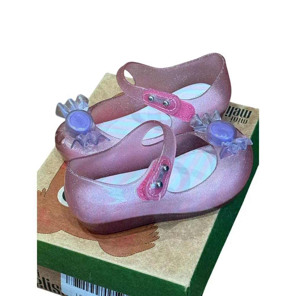 Mini Melissa Ultragirl Trick Pink Glitter Mary Jane Shoes Sz 7C Like New in Box